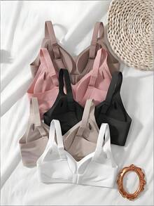 SHEIN 5件組女款極簡舒適無縫果凍膠無鋼圈內衣，附不可拆卸式胸墊 - 彩色 - 查看 3