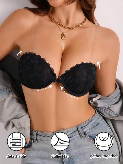 1pc Lace Strapless Crisscross Back Underwire Bandeau Bra