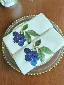 Cirelle 1/2/4入組復古藍莓刺繡布餐巾，米色棉麻可重複使用布餐巾，多用途晚餐餐巾/餐墊，適用於廚房餐桌、節日、派對、婚禮、農舍風格用餐與居家裝飾 - 藏蓝色 - 查看 11