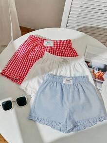 SHEIN 3件套女童条纹撞色荷叶边休闲短裤 - 彩色 - 查看 5