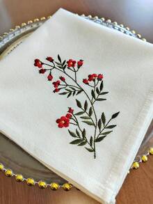 Cirelle 1/2/4件組復古刺繡布餐巾，米色棉麻可重複使用布餐巾，多用途晚餐餐巾/餐墊，適用於廚房餐桌、節日、派對、婚禮、農舍風格用餐與居家裝飾 - 彩色 - 查看 8