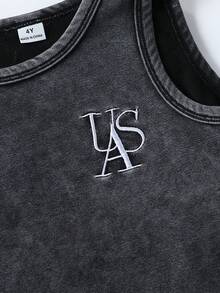 SHEIN 男童 2 件組字母刺繡短袖 T 恤運動短褲套裝 初秋返校日常休閒童裝套裝 - 黑色 - 查看 6