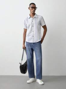 MENRIVO Jeans rectos de unicolor versátiles y casuales con bolsillos para hombres - Azul - Ver 2