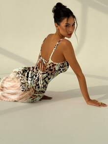 Aloruh Casual Minimalist Sexy Style Vacation Animal Print Pattern Spaghetti Strap Tie-Up Bodycon Sexy Print Dress, Suitable For Spring/Summer Vacation, Party, Event - Multicolor - View 5