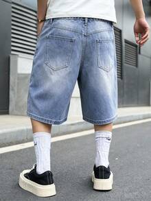 GALLERY FADE Men's Casual Denim Shorts With Pockets & Rhinestone Decor - Blue - View 2