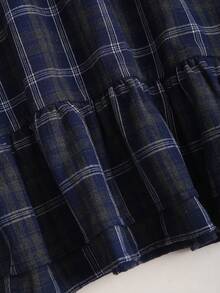 Sweetra 女款夏季優雅通勤迷你格紋洋裝，露肩綁帶設計，溫柔時髦風 - 藍色 - 查看 3