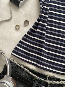 Attitoon Women's Striped Polo Collar Casual Versatile Tank Top - Royal Blue - View 6