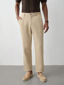 MENRIVO Men's Solid Color Button Front Pocket Minimalist Casual Suit Pants, Fall - Khaki - View 1