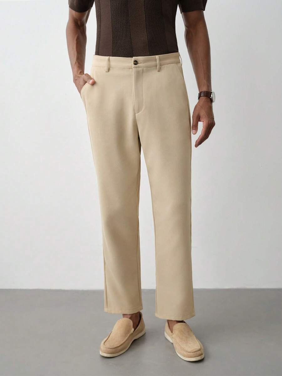 MENRIVO Men's Solid Color Button Front Pocket Minimalist Casual Suit Pants, Fall - Khaki - View 1