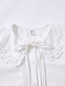 SHEIN 少女长袖提花镂空彼得潘领白色衬衫，春夏返校季 - 白色 - 查看 6