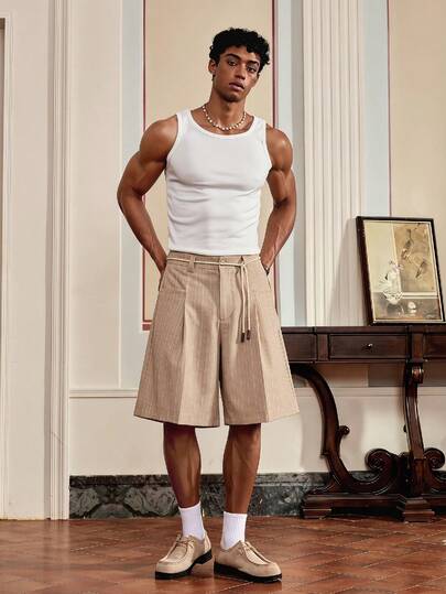 SWAVVY Pantalones cortos casuales con bolsillo y rayas para hombres