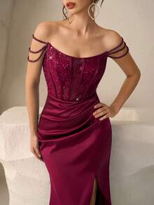 Coutiva Formal Evening Gown (Heavily Embellished), Elegant - Burgundy - View 4