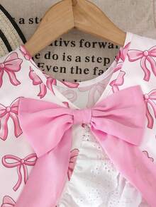 Emery Rose Kids Emery Rose Kids 女童蝴蝶结印花圆领蕾丝下摆背心和休闲裤套装 - 粉色 - 查看 10