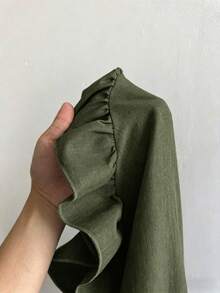 Maweii 大码休闲系带荷叶边阔腿裤 - 軍綠色 - 查看 4