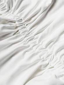 Maweii Plus Size Versatile Ruched Romantic Shoulder Blouse - White - View 6