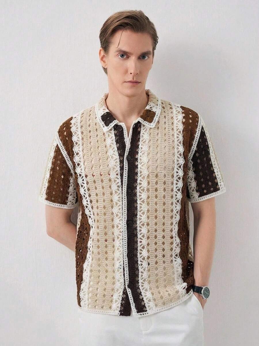 Manfinity CityGents 男士单排扣短袖休闲针织上衣，适合度假和日常穿着