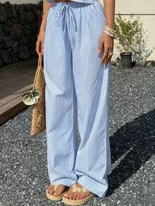 Swim Vcay 2026 New Cross-Border Model, 1 Piece, Blue And White Striped Elegant Vacation-Style Women's Swim Pants - Blue and White - View 4