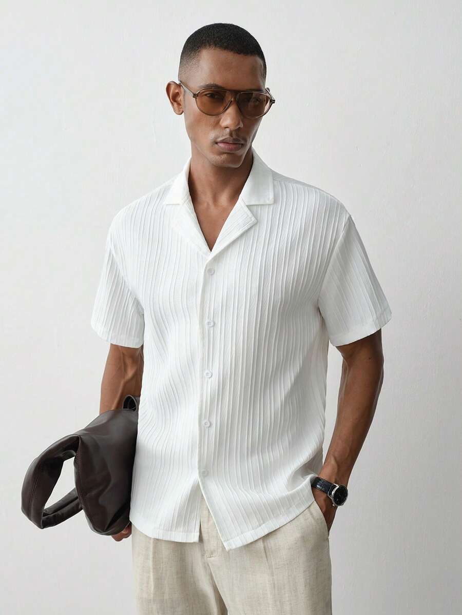 MENRIVO Men Solid Button Up Shirt For Summer - White - View 1
