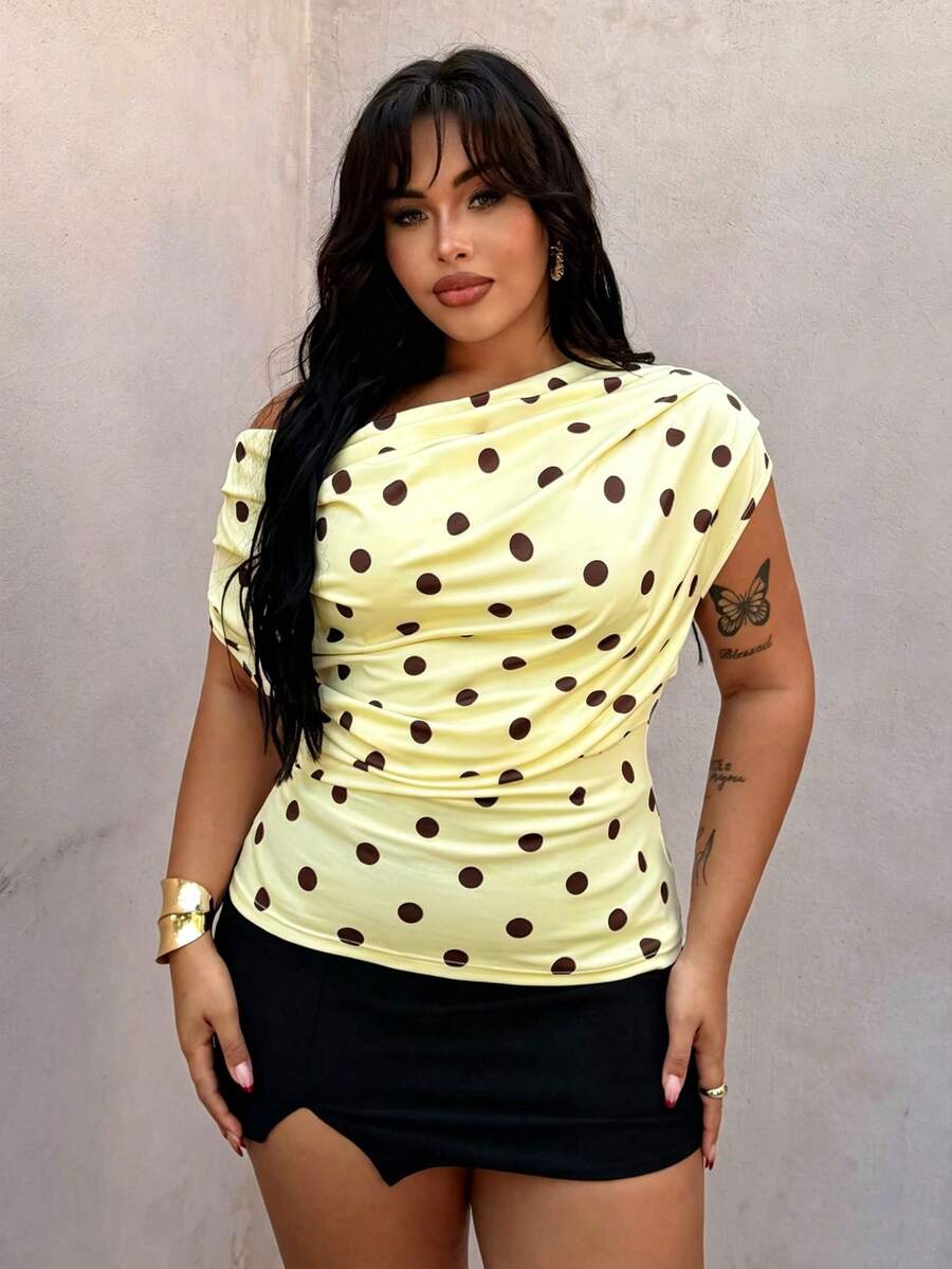 Rustia Camiseta sin mangas de cuello de pico con lunares, talla grande, primavera/verano - Multicolor - Ver 1