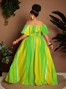 SHEIN CURVE+ Plus Size Sexy Off-Shoulder Cinched Waist Dress, Flattering Fit, Suitable For Halloween, Spring/Summer Beach Vacation Emerald Green - Green - View 2