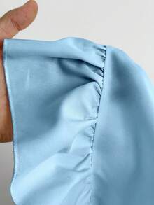 Maweii Blusa romántica de talla grande con diseño de volantes multicapa estilo francés - Azul - Ver 10