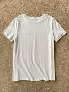 Attitoon Casual Minimalist Letter & Number Print Round Neck Short Sleeve Fitted Women T-Shirt, Suitable For Summer - White - View 7