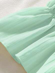 SHEIN Young Girl Summer Casual Solid Color Ruffle Hem T-Shirt And Pants Set - Green - View 5