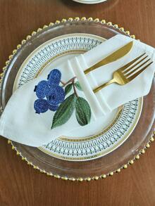 Cirelle 1/2/4入組復古藍莓刺繡布餐巾，米色棉麻可重複使用布餐巾，多用途晚餐餐巾/餐墊，適用於廚房餐桌、節日、派對、婚禮、農舍風格用餐與居家裝飾 - 藏蓝色 - 查看 4