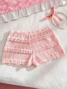 PetitDoll 1pc Women's Sweet Pink Lace Ruffle Bow Design Briefs - Pink - View 7
