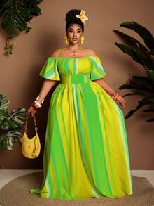 SHEIN CURVE+ Plus Size Sexy Off-Shoulder Cinched Waist Dress, Flattering Fit, Suitable For Halloween, Spring/Summer Beach Vacation Emerald Green - Green - View 6
