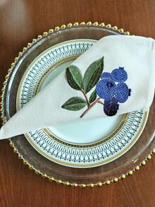 Cirelle 1/2/4入組復古藍莓刺繡布餐巾，米色棉麻可重複使用布餐巾，多用途晚餐餐巾/餐墊，適用於廚房餐桌、節日、派對、婚禮、農舍風格用餐與居家裝飾 - 藏蓝色 - 查看 9