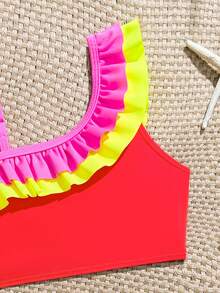 Young Girls Bikini Sets, 4 Colors Available, Cute Double-Layer Ruffled Shoulder Strap, Adjustable Strap, Ruffled Triangle Bottoms, 2-Piece Swimwear Set, Fashionable Casual Elegant, Suitable For Swimming, Summer Vacation, Beach, Pool, Holiday Party - Multicolor - View 3