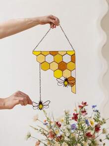 Cirelle 1 pieza Atrapasol de vidrio teñido con diseño de panal de abeja y abeja, panel colgante para ventana, decoración de pared, adorno de acrílico amarillo con cadena para cocina, esquina de ventana, jardín y decoración del hogar - Multicolor - Ver 8