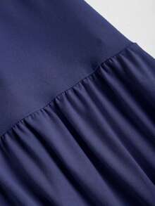 Sweetra Women's Elegant Solid Color Asymmetrical Shoulder Long Dress - Blue - View 5
