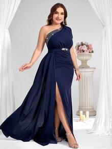 Coutiva Đầm dạ hội cỡ lớn (đính kết cầu kỳ), đầm đính sequin, đầm ren, đầm dạ hội sang trọng dành cho phụ nữ, ngày Valentine. - Màu xanh hải quân - Xem 6