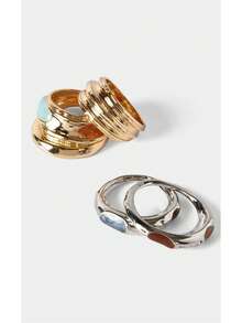Noxbound Anillo de combinación de varias piezas, BOHEMIANO/Moderno/Chic, Capas/Piedras preciosas/Cuentas/Cristales, Verano/Playa/Baile de graduación/Fiesta/Vacaciones/Viajes, Uso diario/Día de trabajo, Dorado - Oro/Plata - Ver 3