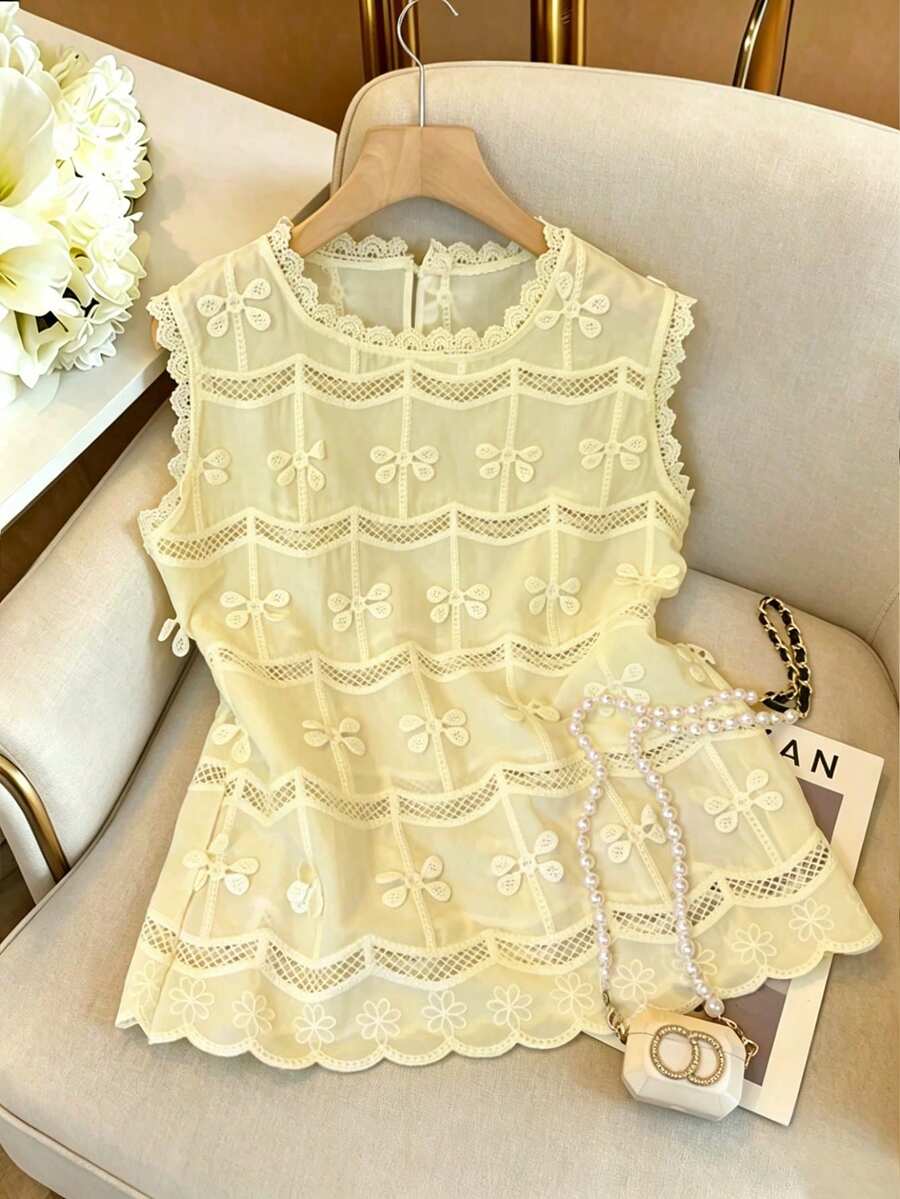 GlowEve Women's Lace Patchwork Casual Versatile Daily Wear Shirt - Yellow - View 1