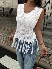 Yunfilé Áo len nữ vest - trắng - Xem 4