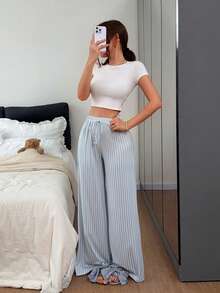 Napfluff Pantalon de pyjama ample à imprimé rayé pour femmes - Multicolore - Voir 7
