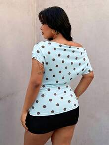 Rustia Camiseta sin mangas de cuello de pico con lunares, talla grande, primavera/verano - Multicolor - Ver 2