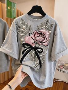 Divinelle Casual Minimalist Round Neck Short Sleeve Loose T-Shirt For Women, Suitable For Summer - Multicolor - View 1