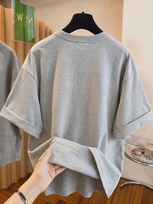 Divinelle Casual Minimalist Round Neck Short Sleeve Loose T-Shirt For Women, Suitable For Summer - Multicolor - View 2