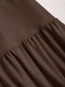 Sweetra Women's Solid Color Ruched Asymmetrical Shoulder Elegant Waist Gathering Party Mini Dress - Brown - View 5