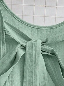 GlowEve Váy ngắn thường ngày dệt hở lưng buộc dây không tay dáng chữ A viền bèo nhún cho nữ mùa hè - màu xanh lá - Xem 4