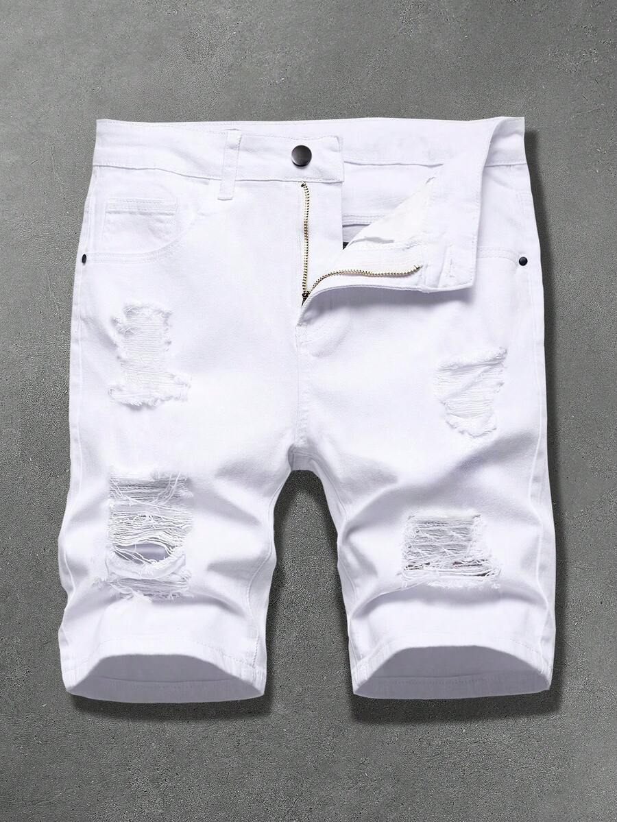 Manfinity LEGND Men's Casual Regular Fit Versatile Commuting White Denim Shorts, Holiday - White - View 1