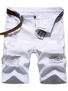 Manfinity LEGND Men's Casual Regular Fit Versatile Commuting White Denim Shorts, Holiday - White - View 5
