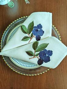 Cirelle 1/2/4入組復古藍莓刺繡布餐巾，米色棉麻可重複使用布餐巾，多用途晚餐餐巾/餐墊，適用於廚房餐桌、節日、派對、婚禮、農舍風格用餐與居家裝飾 - 藏蓝色 - 查看 10