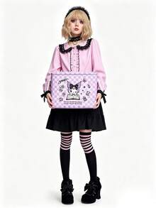 Kuromi | ROMWE 關節模型 時尚紫色格紋 俏皮 卡通角色圖案 大容量洗衣籃/髒衣籃 - 紫格紋庫洛米 - 查看 6