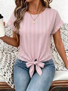 EMERY ROSE Áo top mùa hè in họa tiết nữ: Áo thun thắt nơ trước dễ thương, phù hợp cho các buổi đi chơi thường ngày, áo khoác ngoài thường ngày nữ - Nhiều màu - Xem 3