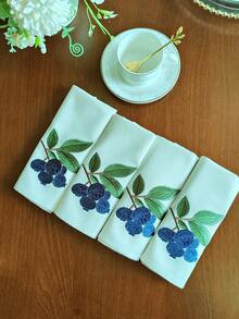 Cirelle 1/2/4入組復古藍莓刺繡布餐巾，米色棉麻可重複使用布餐巾，多用途晚餐餐巾/餐墊，適用於廚房餐桌、節日、派對、婚禮、農舍風格用餐與居家裝飾 - 藏蓝色 - 查看 12